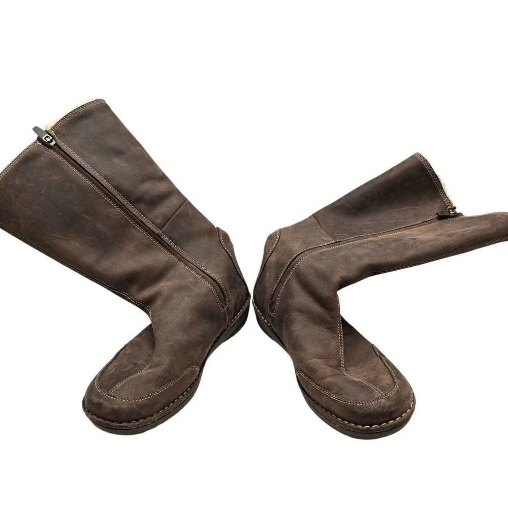 Teva Leather Shearling Lined Mid Calf Boots Brown Button‎ Gorpcore Womens 9